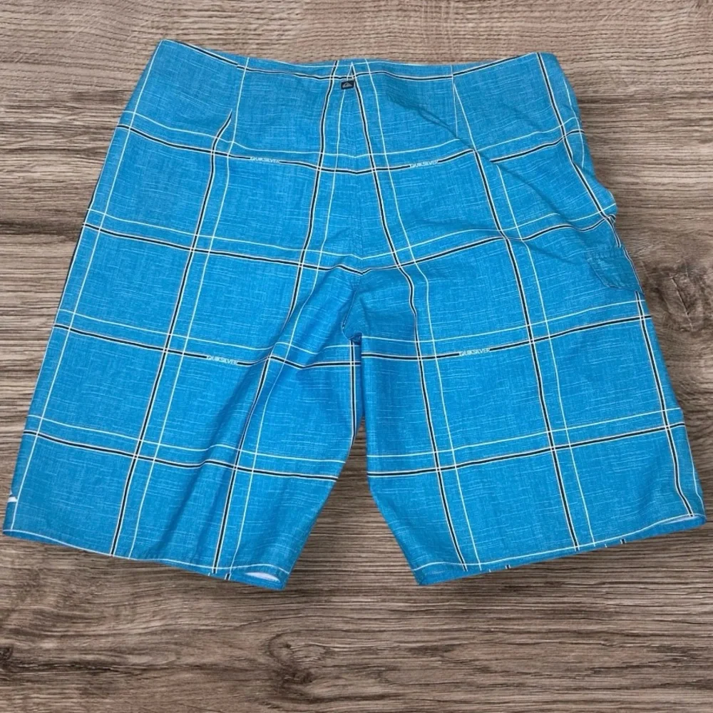 Quiksilver Electric 21‎ Blue Board Shorts Quick-Dry Plaid Draw Cord Sz 36